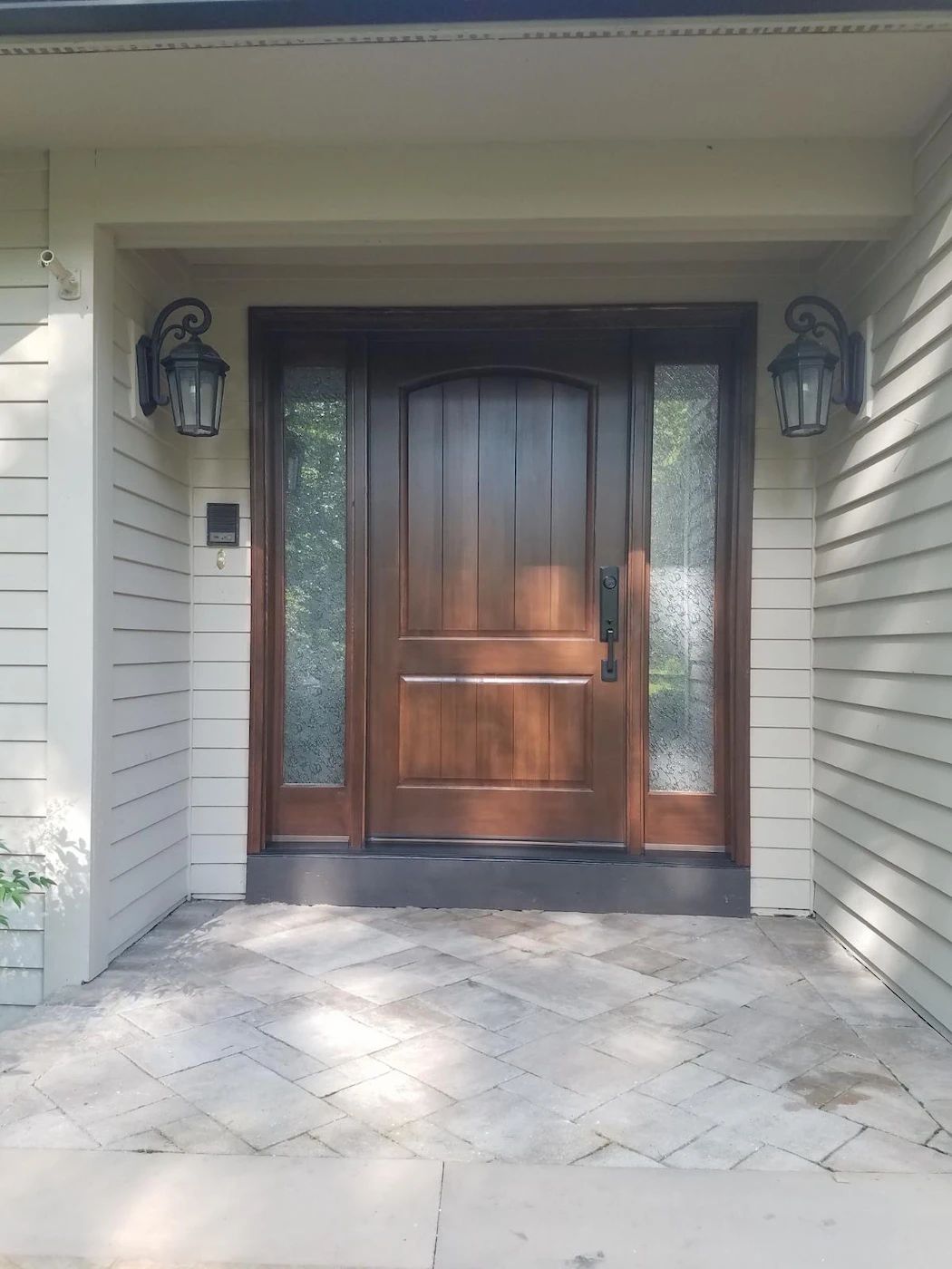 Fiberglass front entry door.